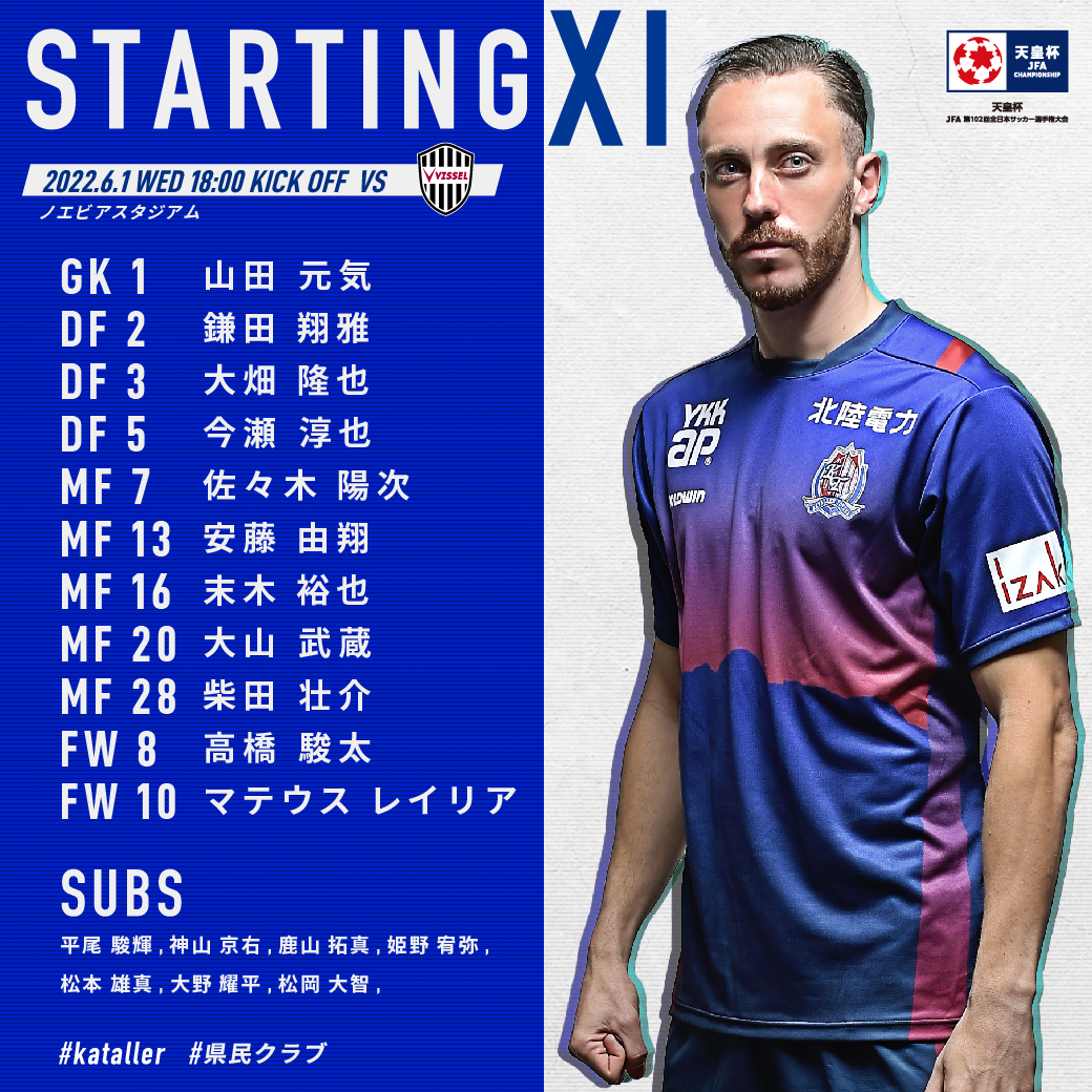カターレ富山 天皇杯2回戦 スタメン発表 ヴィッセル神戸 T Co 5z08w5x43m 必ず勝利して3回戦進出だ カターレ富山 Tt 県民クラブ 天皇杯 T Co Poxtamhxti Twitter