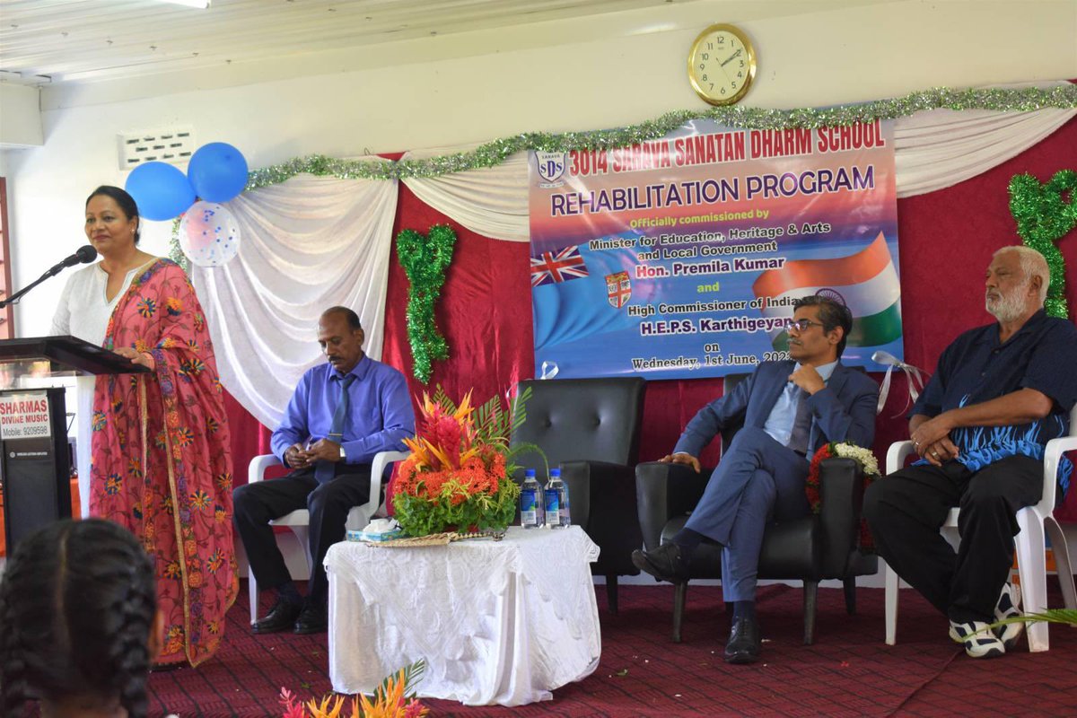 HCI_Suva's tweet photo. Joint Commissioning of #NukuloaCollege, #NukuloaPrimary & #SaravaSanatanSch by @FijianEducation Minister Hon. @PremilaKumarMP & @HCI_Suva. Part of FJ$2.7m Indian assistance for ‘Adopt-A-School’ Scheme of @FijianGovt for rehab of 20 schools damaged during #TCWinston in Feb 2016. https://t.co/PLqC7pVWql