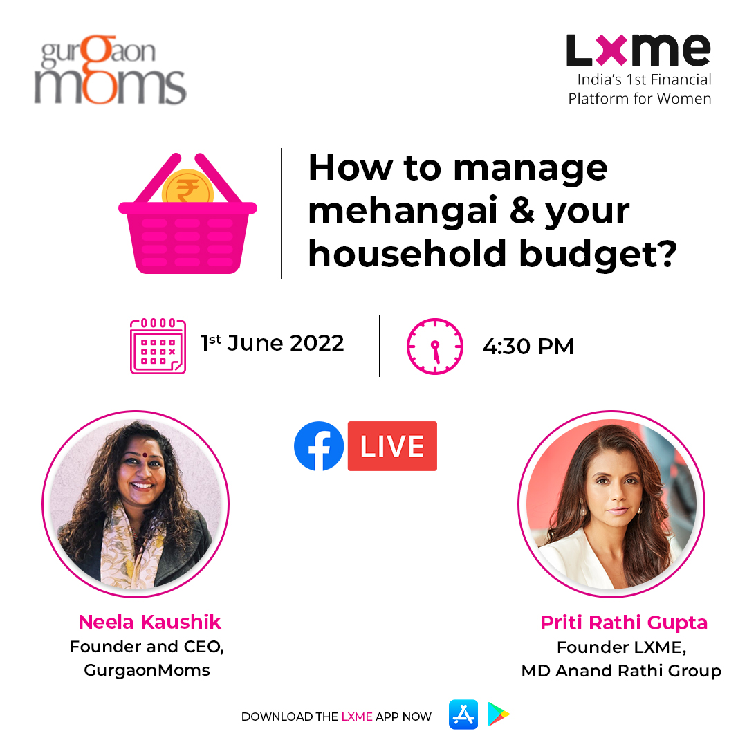 With inflation on the rise, household budgeting can be a challenge. We have exceptional speakers on board to tell us how to manage all this better.

<a href="/PritiRathiGupta/">Priti Rathi Gupta</a> <a href="/neelakaushik/">Neela</a> <a href="/GurgaonMoms/">GurgaonMoms</a> 
Join us on Facebook LIVE to know more.
June 1st | 4:30 pm
facebook.com/groups/gurgaon…