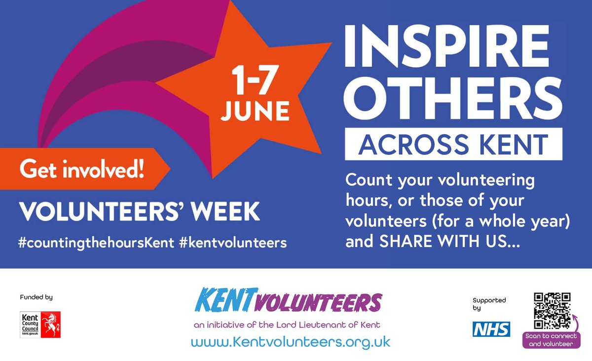 Volunteering_WK's tweet photo. It's day 1 of #VolunteersWeek22 🙌
Across Kent we are celebrating by #CountingTheHours to demonstrate the social value of volunteers 
Use the hashtags below to share your stories
#CountingTheHoursSevenoaks #CountingTheHoursTonbridge
#CountingTheHoursTunbridgeWells
#KentVolunteers https://t.co/DJuRmMuck1