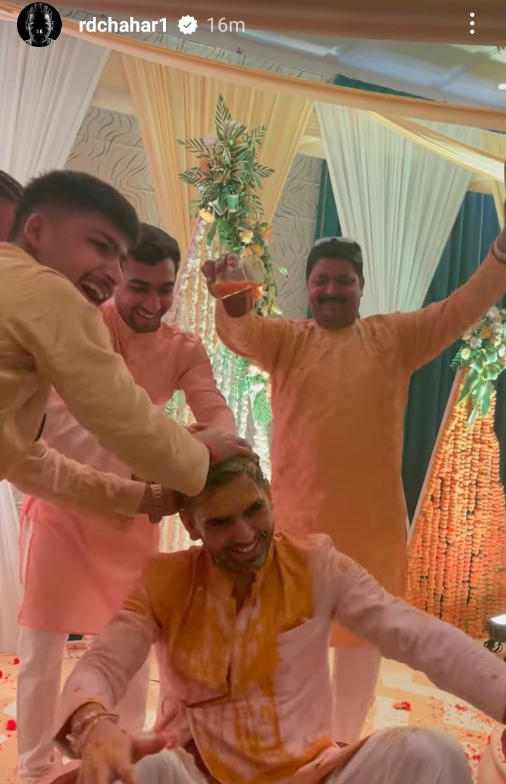 ImTanujSingh's tweet photo. Deepak Chahar's Haldi ceremony, his wedding at 9 PM today. https://t.co/tEYJ82cR7P