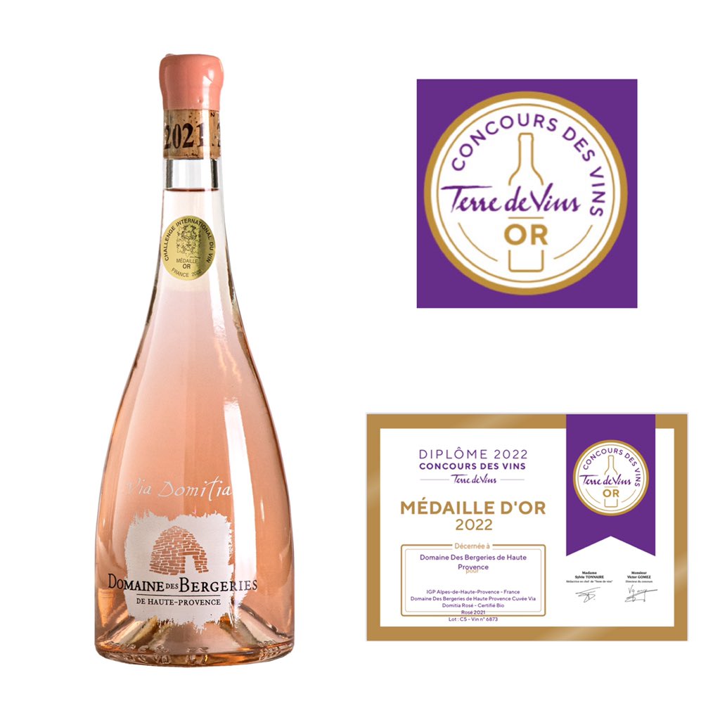 DomaineBergerie's tweet photo. Nouvelle médaille d’or pour notre rosé Via Domitia décerné par le magazine @TerredeVins 🤩🥇🍇
#concours #concoursvin #terredevins #medailledor #vin #vinbiologique #wine #winelover #winetasting #organicwine #vino #rosewine #roséviadomitia #domainedesbergeriesdehauteprovence https://t.co/56FhDr8GM7