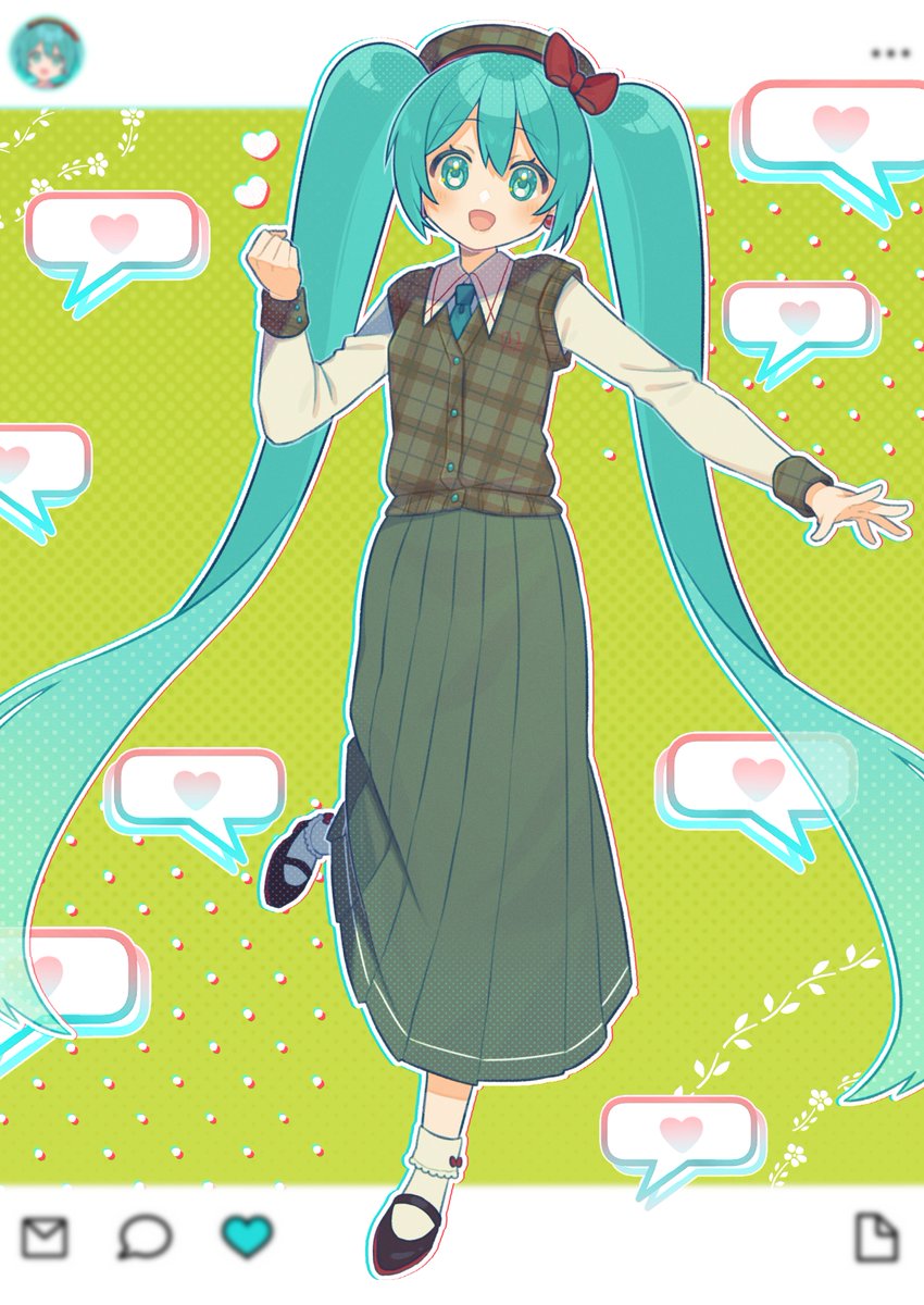 初音ミク「ちょっぴりレトロガールなミクちゃん#初音ミク 」|87*saku🌸のイラスト