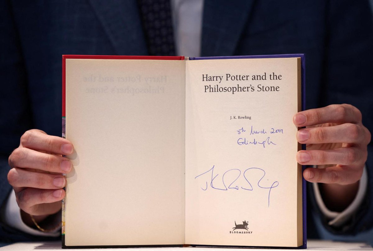 LOOK: A first edition of Harry Potter and the Philosopher’s Stone, with some errors and signed by J.K. Rowling, is going up for a private sale at Christie’s in London, with the auction house inviting offers starting from $250,000. 📷 Henry Nicholls/Reuters rappler.com/life-and-style…