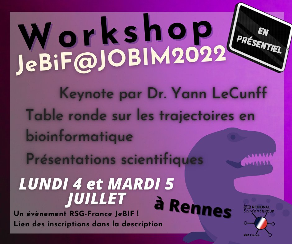 On vous invite à participer à notre workshop annuel, qui aura lieu les lundi 4 et mardi 5 juillet à Rennes, avant JOBIM 2022 en présentiel.  Toutes les informations et les inscriptions se trouvent cis dessous :
jebif.fr/evenements/jeb…