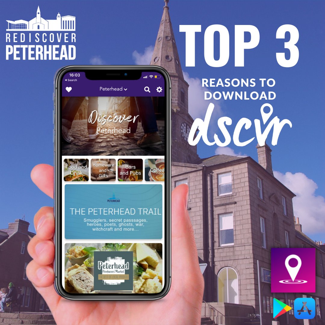 Available now for download!

TOP 3 reasons to download dscvr:
> Find everything you need to shop, eat and do in Peterhead
> Keep your finger on the pulse of what’s happening locally
> Discover your local hidden gems!

Download the app by search ‘dscvr’ in your app store!
