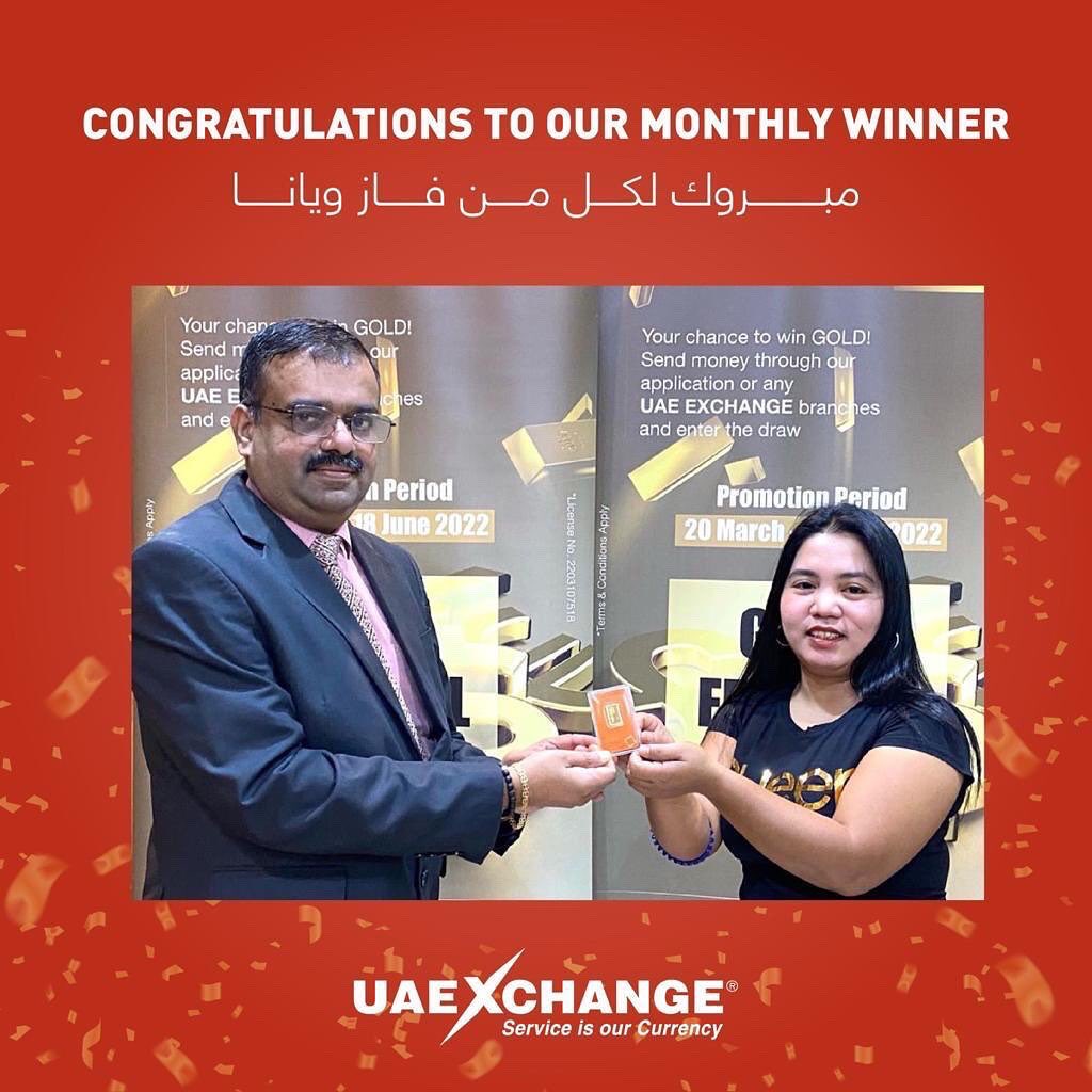 uaexchangekw's tweet photo. Congratulations to our daily & weekly winners 🎉
Your chance to win GOLD! Send money through our application or any UAE EXCHANGE branches and enter the draw.
#uaeexchange
#uaexchangekuwait
#uaeexchangekuwait
#goldfestival #megapromotion https://t.co/wRRGsQYr0j