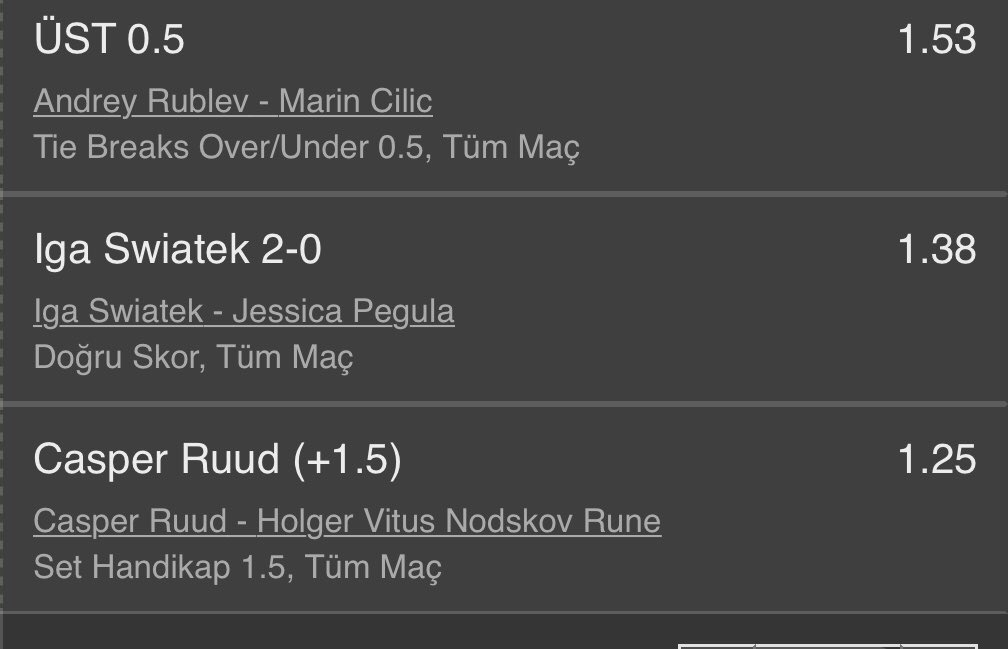 #RolandGarros  11.ci gün Rublev-Cilic maçında mutlaka bir tiebreak bekliyorum servisler zor kırılcak. Swiatek zorlanmaz ve Ruud muhtemelen maçı alcak garanti olsun dedim Stake 8 #tennis