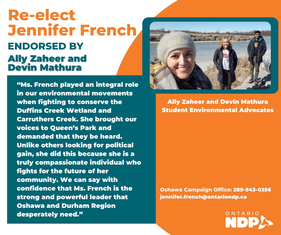 jennkfrench's tweet image. Thank you @allymz23 &amp;amp; @DevinMathura for the endorsement - &amp;amp; for all the work you've done to protect the environment! #community #onpoli