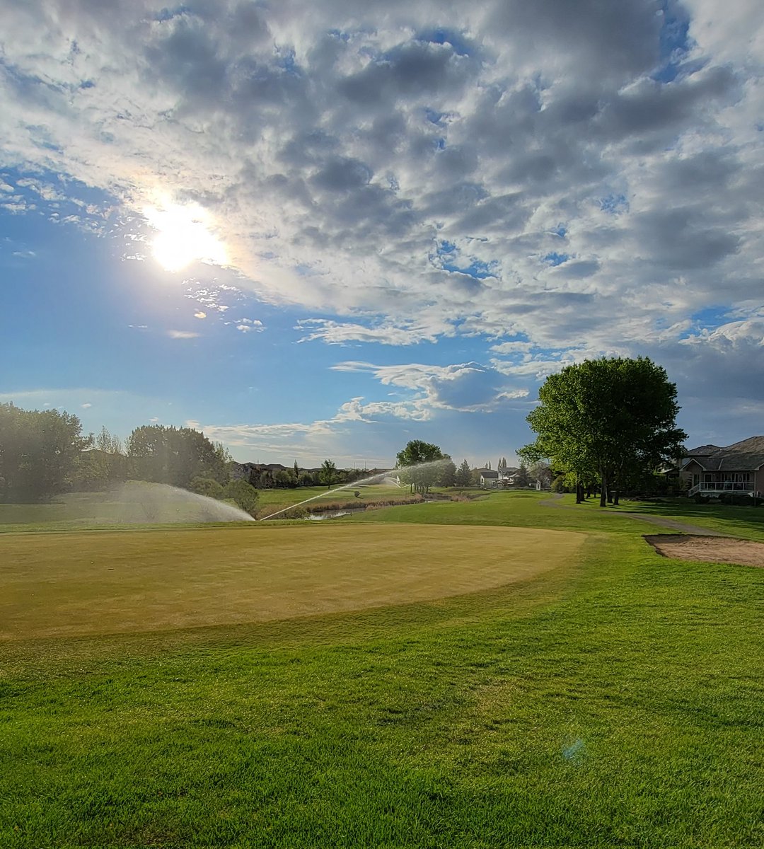 Beautiful morning for watering in topdressing <a href="/woodsidegc/">Woodside Golf Course</a>