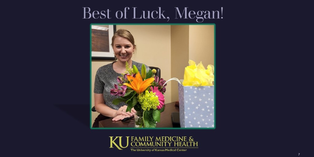 KHS_FamilyMed's tweet photo. Join us in wishing the very best to @KHS_FamilyMed  data expert, Megan Murray, who's leaving our department but isn't going far. She's starting medical school here at KU this summer. Congrats, Megan! https://t.co/o7wj9dWbkg