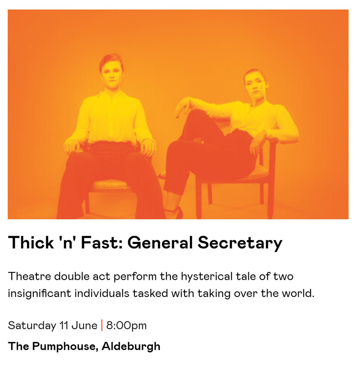 You could say we are pretty PUMPED to be bringing General Secretary to The Pumphouse next weekend as part of the <a href="/BrittenPears/">Britten Pears Arts</a> Festival!

Yes, we will be taking over the world and starting with seaside British towns!

#SaturdayNightComedy

<a href="/AldeburghLife/">Aldeburgh Life</a> <a href="/AldeburghLiving/">Aldeburgh Living</a>