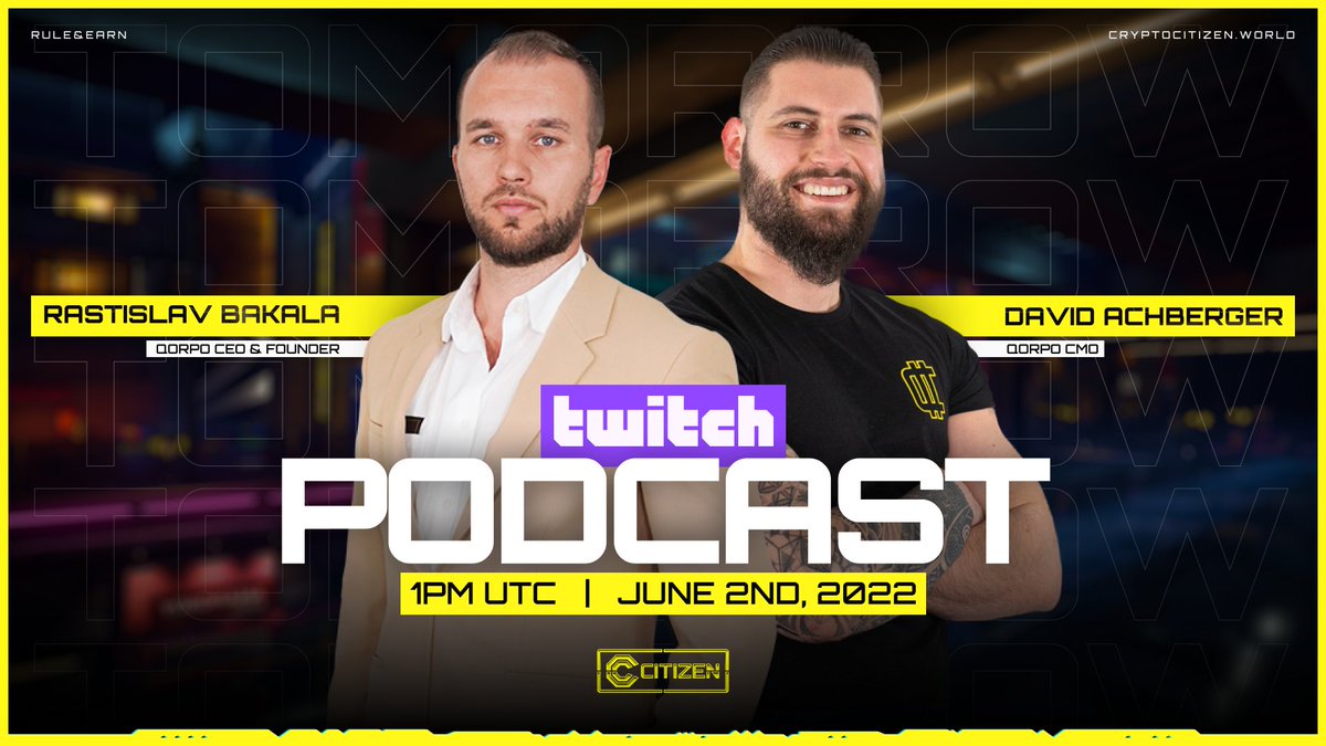 ⚡️Podcast #05 tomorrow⚡️

Hey Citizens, the next episode of the #CryptoCitizen podcast with our CEO @BakalaFinancie and CMO @DavidAchberger is coming🦾

Tomorrow on June 2nd at 1PM UTC👊
👉 twitch.tv/qorpogames

What happened last month, what we achieved, and more! 

See you!