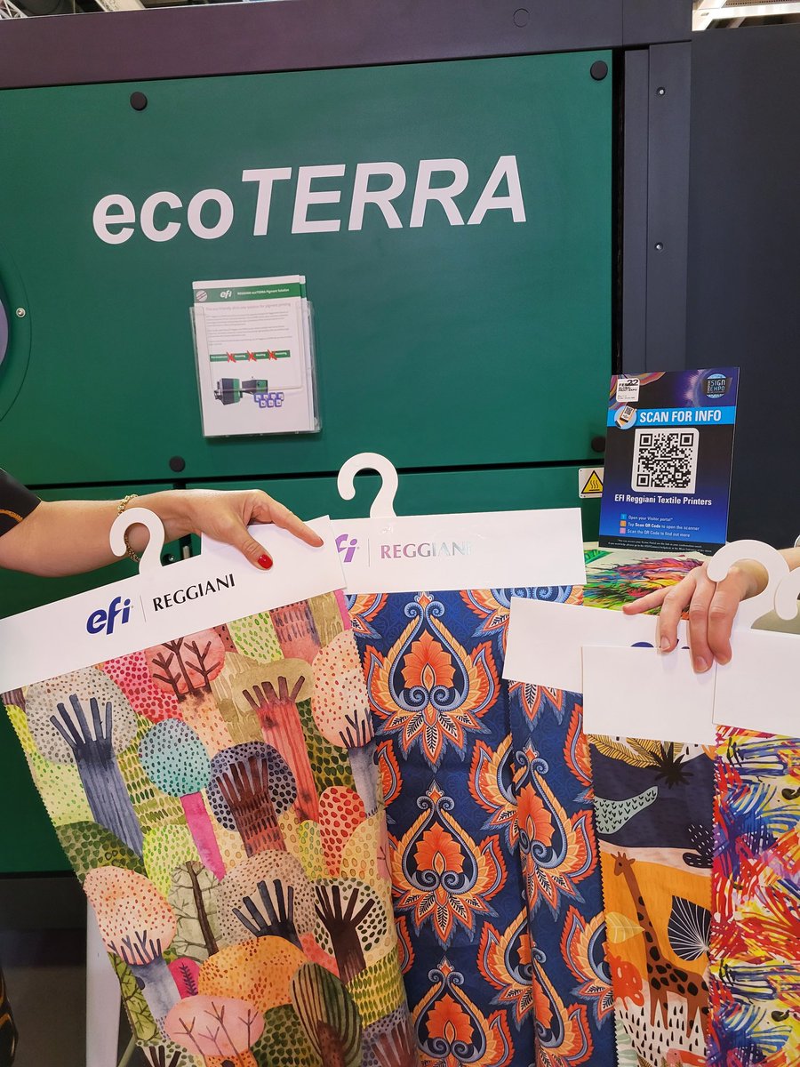 JLink_WTiN's tweet photo. First stop was @EFIPrint where EFI Reggiani is showcasing its ecoTERRA solution, equipped with Production Query from @IneditSoftware. Sustainabilty is proving popular, sales for Reggiani pigment printers have doubled in the last 12 months! https://t.co/0OVZlYxIMg