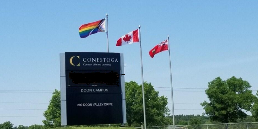 ConestogaC's tweet photo. Pride flag raised at Conestoga: https://t.co/KJjnqkTCVu https://t.co/gUK21DZ93a