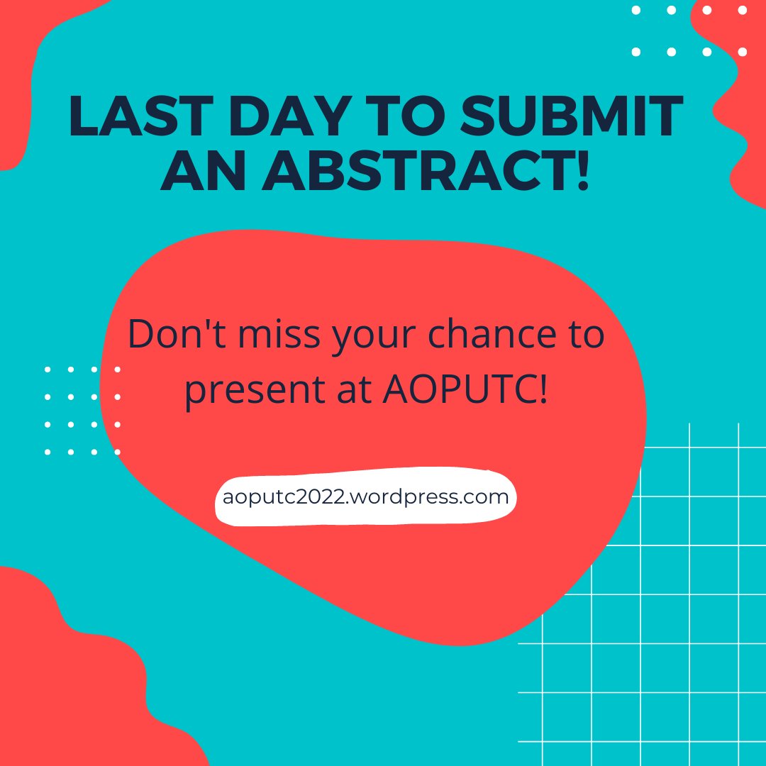 aoputc2022's tweet image. Today is the last day to submit an abstract for AOPUTC! Head on over to our website to submit now!

We hope to see you there on June 24th! @brockpsyc  #aoputc2022