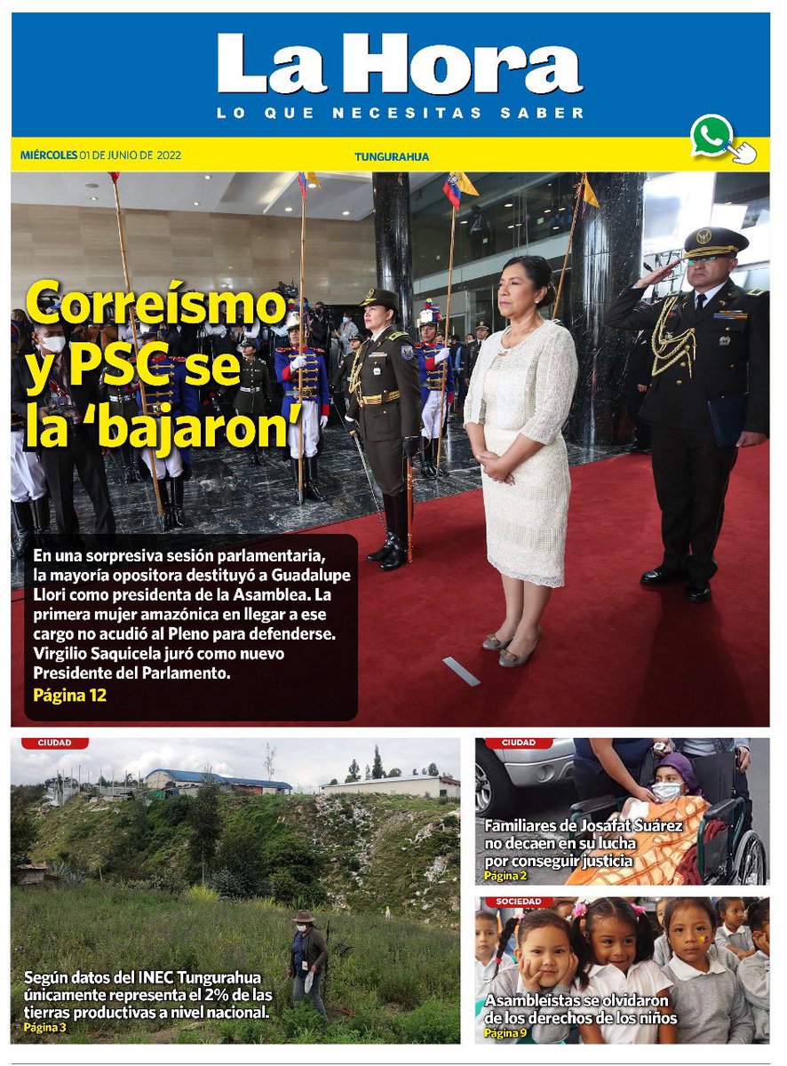 Buenos días amig@s, les compartimos la portada de hoy, miércoles 1 de junio, y les invitamos a revisar la edición digital de #Tungurahua ➡️ bit.ly/3GDN10Q