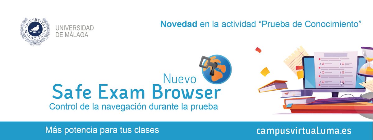 evltUMA's tweet photo. @infouma Campus Virtual cuenta ahora con mayor control durante las pruebas de conocimiento en las asignaturas de Campus Virtual.
Safe Exam Browser (SEB), es un navegador ya instalado en las Aulas TIC de la Universidad de Málaga.
https://t.co/GUV9DxNU9q https://t.co/yByWl0ZdpB