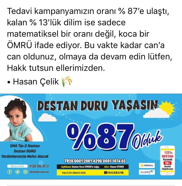 @bernalacin35 🎈#destanduruyahayatol🎈 

Sizler  varsanız UMUT her zaman vardır.Son %13 birlik olma zamanı 🙏

☀️ Destekleriniz için ☀️
📌IBAN (Halkbank):
‌TR28 0001 2001 4290 0001 1074 65 TL
‌Alıcı: Hasan Evren