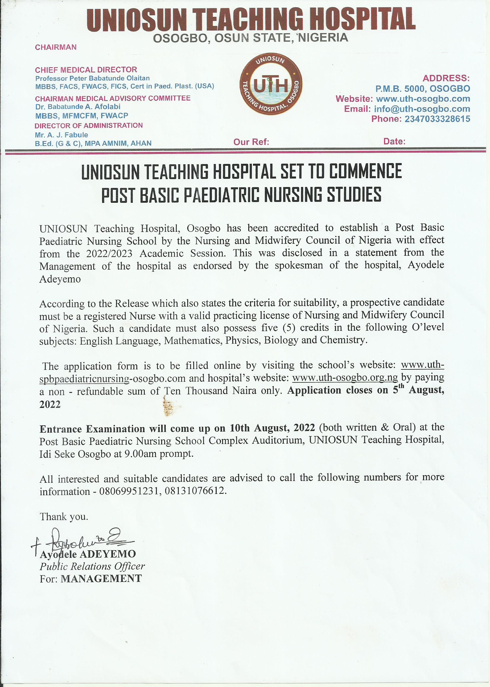 UNIOSUN Teaching Hospital, Osogbo (uniosunhospital) / Twitter