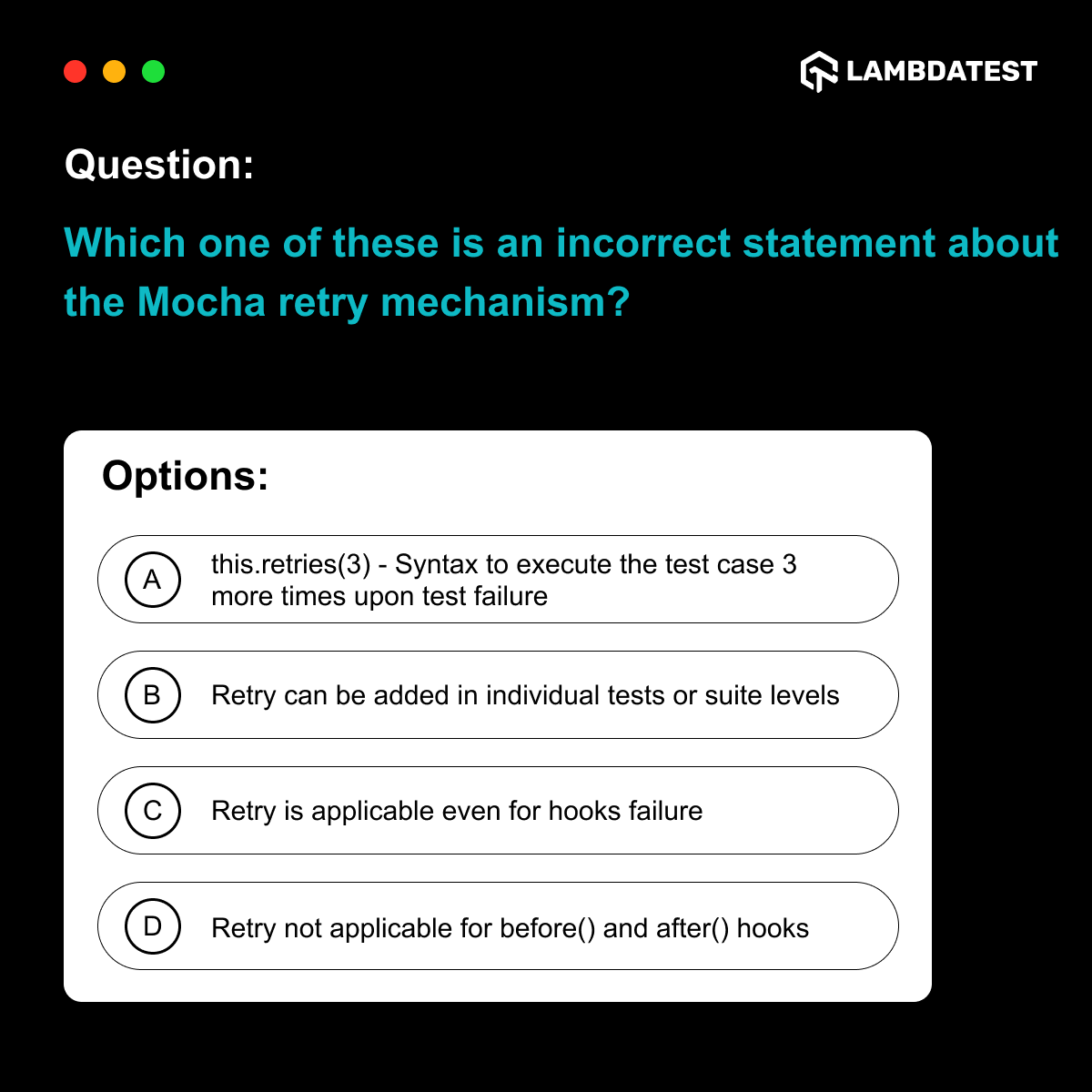 lambdatesting's tweet image. Are you up for the next #LTChallenge?🤔
Here is 𝗾𝘂𝗲𝘀𝘁𝗶𝗼𝗻 𝟒 in the #LambdaTestCodingChallenge👇