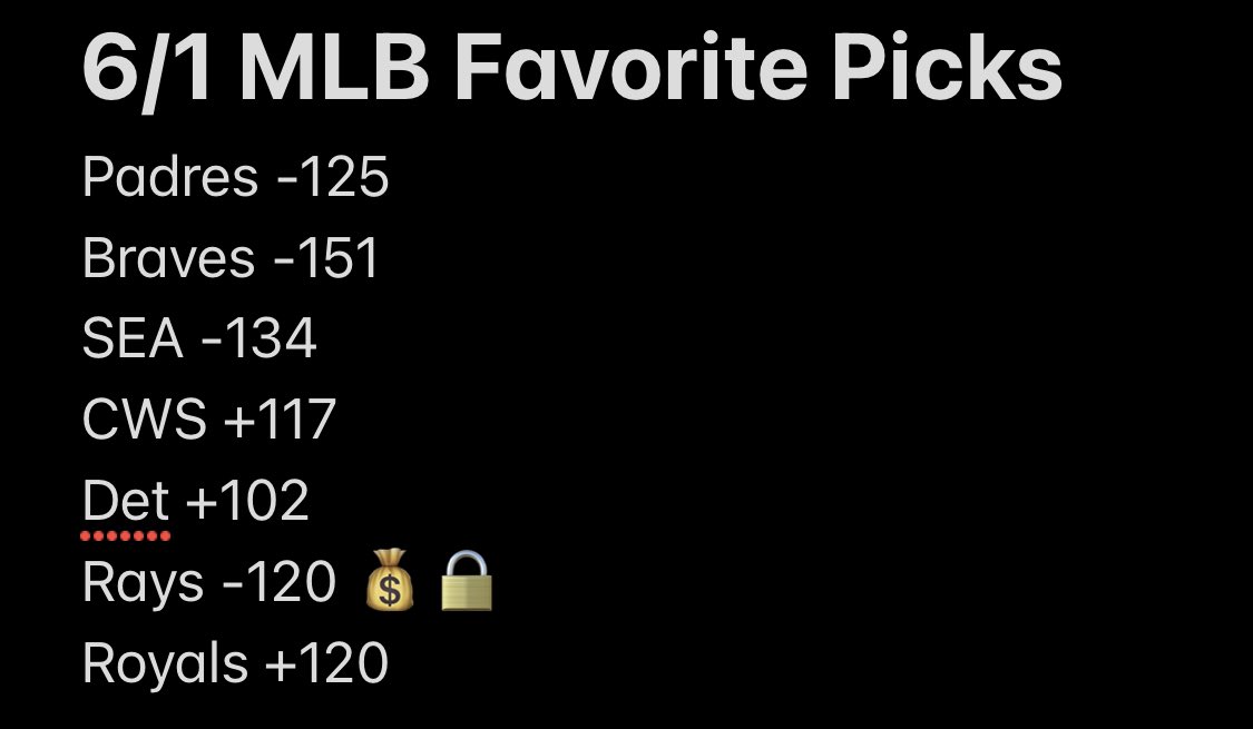 Marty_McFuture's tweet photo. Happy June! Back with more favorite picks🚨🚨🚨🚨🚨
Even added a #moneylock today.
#GamblingTwitter #MLB #FreePicks https://t.co/QwQe4yDrdK
