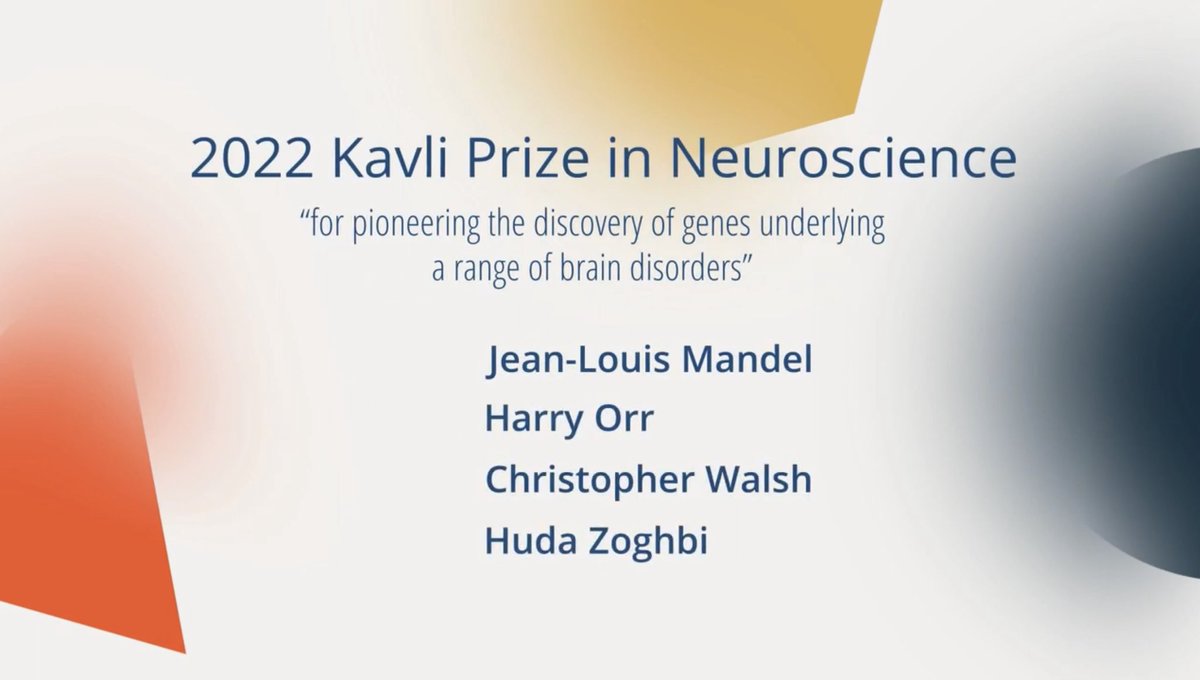 Congratulations to the #KavliPrize2022 laureates in #neuroscience 🧠 - Jean-Louis Mandel - Harry T. Orr - @ChrisAWalsh1 - Huda Y. Zoghbi for discovering the genetic basis of multiple brain disorders, and elucidating the pathways by which these genes work. kavliprize.org/prizes/neurosc…