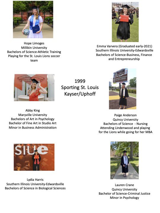 Congratulations to some of our former Sporting St. Louis players that have earned their degrees!  We are proud of all of you ladies!  Great job! 👍❤️⚽️