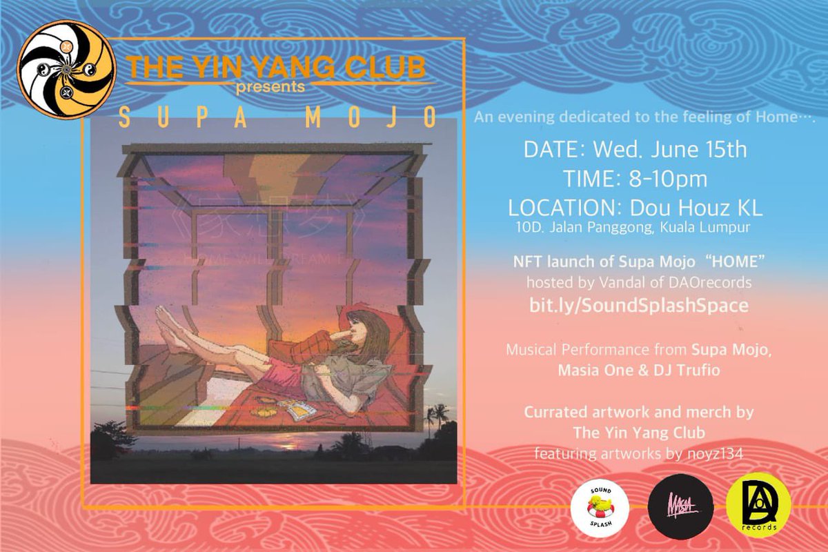 Masia One #ChineyMoney (@masiaone) on Twitter photo How does the feeling of “Home” effect our mental health?
☯️ <a href="/theyinyangclub/">yinyangclub</a> explores this thought through music, art, merch and the metaverse. June 15 8pm celebrate the launch of Artist <a href="/ojommojo/">Mojoojom</a> Supa Mojo’s “HOME” NFT in partnership with <a href="/daorecords_/">DAOrecords</a> #soundsplash How does the feeling of “Home” effect our mental health?
☯️ <a href="/theyinyangclub/">yinyangclub</a> explores this thought through music, art, merch and the metaverse. June 15 8pm celebrate the launch of Artist <a href="/ojommojo/">Mojoojom</a> Supa Mojo’s “HOME” NFT in partnership with <a href="/daorecords_/">DAOrecords</a> #soundsplash