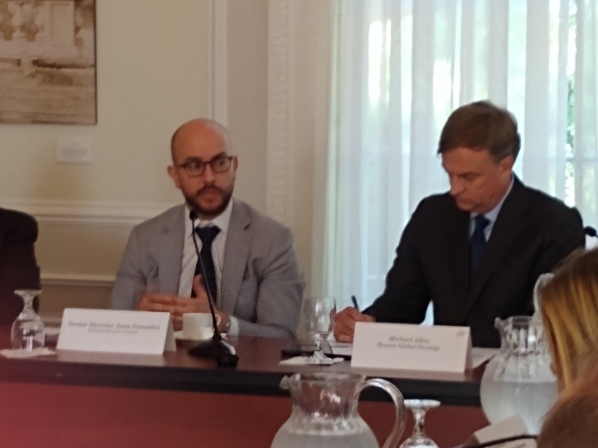 KatBoyceDC's tweet photo. A pleasure to welcome NSC's Senior Director for Western Hemisphere @Cartajuanero to @MeridianIntl this morning w regional ambassadors and private sector reps to talk about #SummitOfAmericas https://t.co/lETPOFlodK