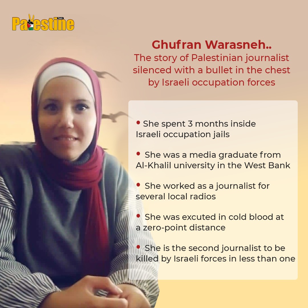 Ghufran Warasneh.. The story of Palestinian journalist silenced with a bullet in the chest by Israeli occupation forces