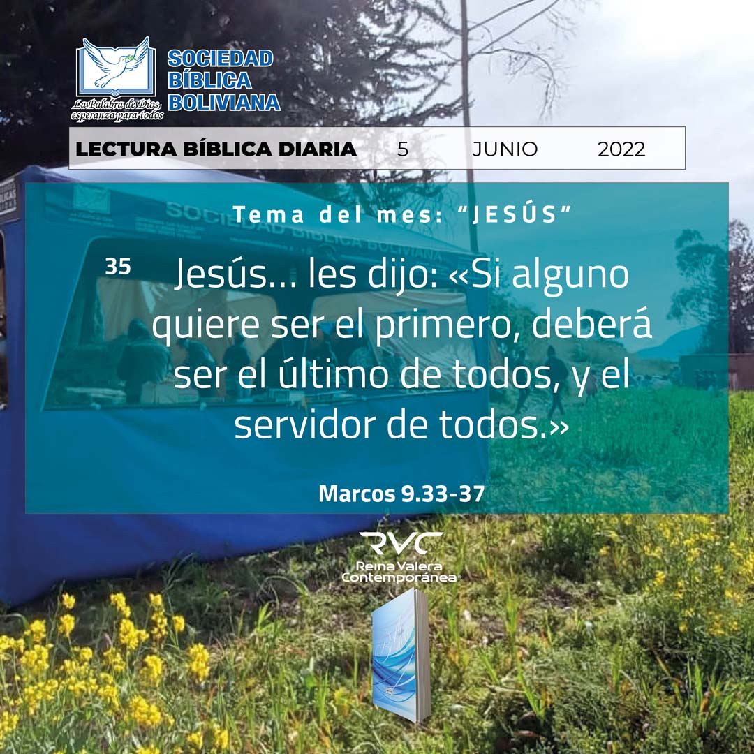 ıllıllı JESÚS ıllıllı

Jesús… les dijo: «Si alguno quiere ser el primero, deberá ser el último de todos, y el servidor de todos.» (35)
Marcos 9.33-37

𝕃𝔼ℂ𝕋𝕌ℝ𝔸 𝔹𝕀𝔹𝕃𝕀ℂ𝔸 𝔻𝕀𝔸ℝ𝕀𝔸
𝔖𝔬𝔠𝔦𝔢𝔡𝔞𝔡 𝔅í𝔟𝔩𝔦𝔠𝔞 𝔅𝔬𝔩𝔦𝔳𝔦𝔞𝔫𝔞