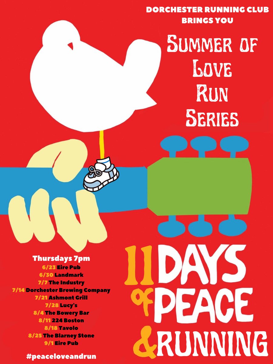 DotRunners's tweet photo. Let’s get GROOVY BABY!! ✌🏻

Our Summer Run Series is back! Join us every Thursday for a 3 mile run or walk and then meet us back at the bar for some drinks and apps!

All are welcome!

#peaceloveandrun #dorchesterrunningclub #summerrunning #dorchester https://t.co/NRGuZ6z79I