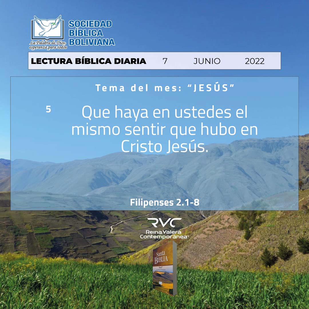 ıllıllı JESÚS ıllıllı

Que haya en ustedes el mismo sentir que hubo en Cristo Jesús. (5)
Filipenses 2.1-8

𝕃𝔼ℂ𝕋𝕌ℝ𝔸 𝔹𝕀𝔹𝕃𝕀ℂ𝔸 𝔻𝕀𝔸ℝ𝕀𝔸
𝔖𝔬𝔠𝔦𝔢𝔡𝔞𝔡 𝔅í𝔟𝔩𝔦𝔠𝔞 𝔅𝔬𝔩𝔦𝔳𝔦𝔞𝔫𝔞