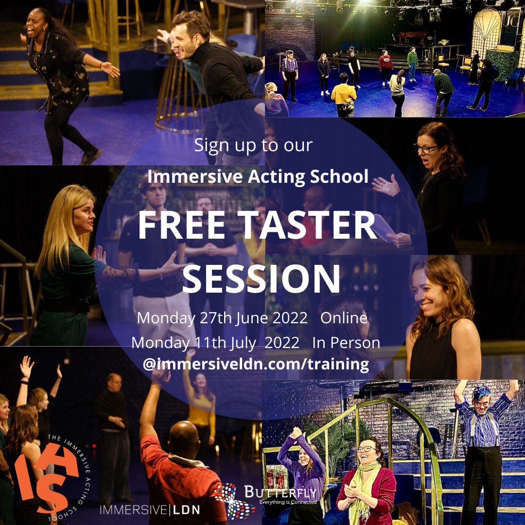 🌟After the success of the inaugural #ImmersiveActingSchool, we’re excited to announce that booking is open for our 1 week Specialist course.
1st - 5th August @ldnimmersive
#actors Try our FREE TASTER SESSIONS 
For more info and to BOOK butterflytheatre.com/training/immer… 
#immersivetheatre