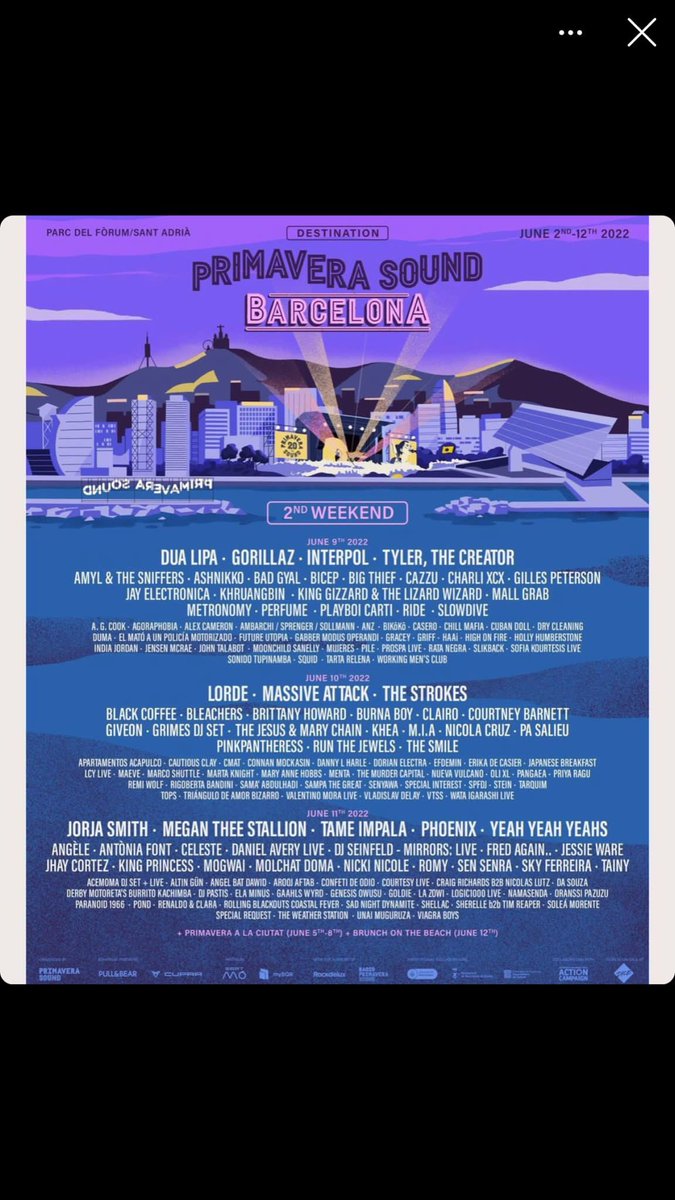 HugoGibbon's tweet photo. Selling 1x #Primavera #weekend2 ticket for £100 #DuaLipa #Gorillas #TylerTheCreator #PeggyGou https://t.co/fKj7uNB4JY