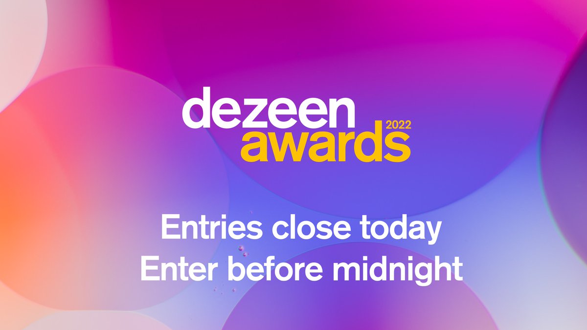 Entries close today for Dezeen Awards 2022. Enter before midnight tonight!

Follow the link to sign in and submit your entry: dezeen.com/awards/signup/…
 
#dezeenawards #architecture #interiors #design