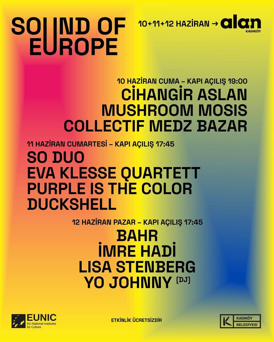 BAHRtheBAND's tweet photo. 🔥 Konser! Konser! 🔥
12 Haziran'da Sound of Europe Festivali kapsamında Alan Kadıköy'deyiz! Kaçırmayın!

*Festivale katılım ücretsiz olarak gerçekleştirilecek.
.
.
#soundofeurope #eunic #eunicturkey #kadıkoybelediyesi #alankadıköy #festival #musicfestival #soundofeuropetr https://t.co/sb01ncudQX