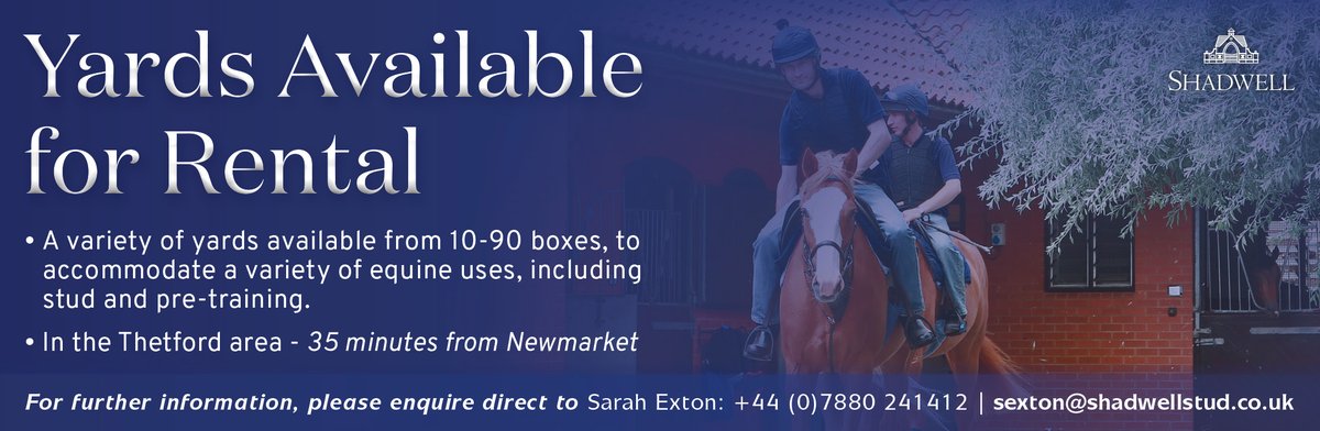 🏡 Yard available for rental in the Thetford area - 35 minutes from Newmarket

🌟 A variety of yards available from 10-90 boxes, to accommodate a variety of equine uses, including stud &amp; pre-training

👀 For further info, please enquire direct to Sarah Exton on the details below