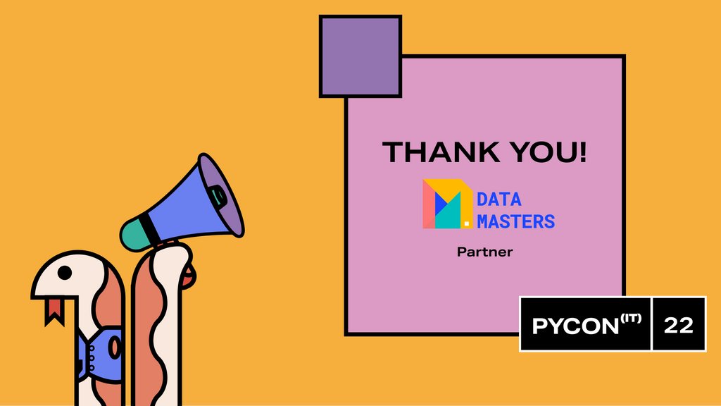 pyconit's tweet photo. Special thanks to Data Masters for their partnership with PyCon Italia 2022 helping us with the beginners day!

It is not too late to join us! https://t.co/ifN9eHQI7U

#PyConIT2022 https://t.co/sTKecayAbD