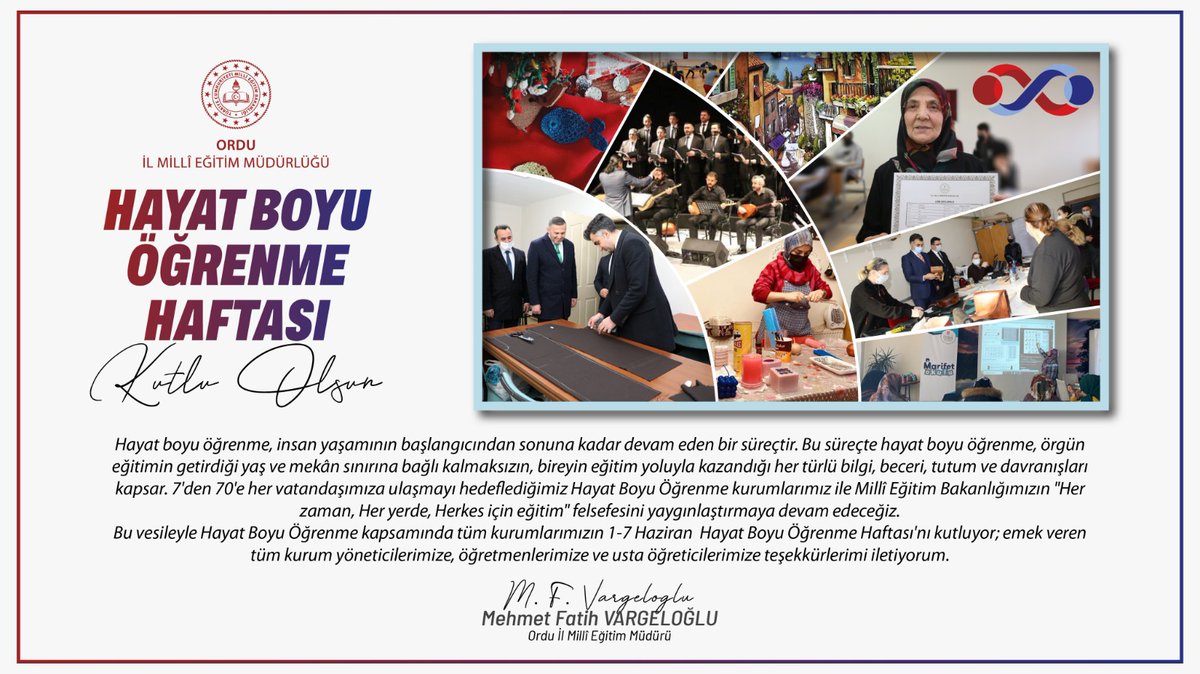 İl Millî Eğitim Müdürümüz Mehmet Fatih Vargeloğlu' nun Hayat Boyu Öğrenme Haftası Kutlama Mesajı

#eğitimkentiORDU
#HayatBoyuÖğrenmeHaftası
#HayatBoyuÖğreniyorum

<a href="/tcmeb/">Millî Eğitim Bakanlığı</a> <a href="/GelenMustafa/">〽️G</a> <a href="/yunus_arinci/">Dr. Yunus ARINCI 🇹🇷</a> <a href="/yilmaznazif/">Nazif Yılmaz</a> <a href="/sdulger43/">Sabahattin DÜLGER</a>
<a href="/mebhbogm/">MEB Hayat Boyu Öğrenme Genel Müdürlüğü</a> <a href="/tuncaysonel/">Tuncay Sonel</a> <a href="/mhilmiguler/">Dr. Mehmet Hilmi Güler</a> <a href="/mfvargeloglu/">MEHMET FATİH VARGELOĞLU</a> 
✉️
👇