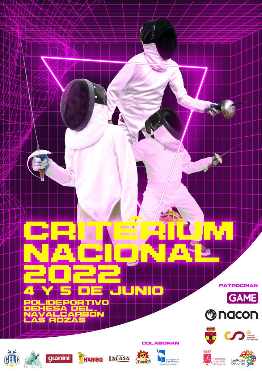 EsgrimaCELC's tweet photo. 🤺📢⚠️ LLEGA A LAS ROZAS @Ayto_Las_Rozas EL CRITERIUM NACIONAL DE ESGRIMA🤺🔥 ‼️Este sábado 4 y domingo 5 en el polideportivo Navalcarbón. Ven a disfrutar con las promesas de la Esgrima Española, además participa en sorteos de nuestros patrocinadores NACON y GAME @NacongamingES https://t.co/70LNXisQJ6