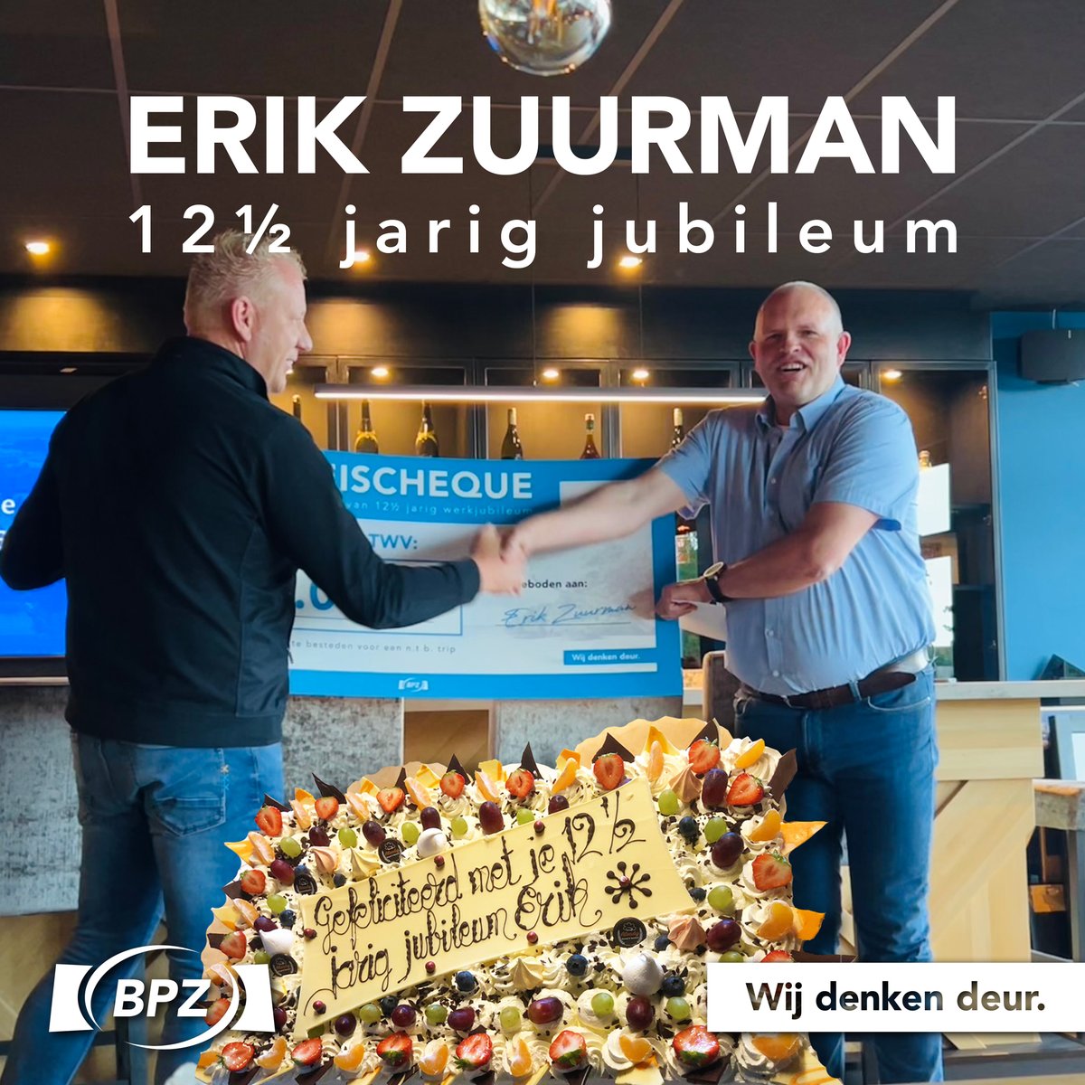 𝗛𝗲𝗯𝗯𝗲𝗻 𝗷𝘂𝗹𝗹𝗶𝗲 𝗻𝘂 𝗮𝗹𝘄𝗲𝗲𝗿 𝘁𝗮𝗮𝗿𝘁? 🎂 Jazeker! 

Onze Erik Zuurman viert namelijk zijn 𝟭𝟮½ 𝗷𝗮𝗿𝗶𝗴 𝗷𝘂𝗯𝗶𝗹𝗲𝘂𝗺 bij BPZ!
Via deze weg nogmaals gefeliciteerd met deze prachtige mijlpaal! Op naar de volgende 12½ jaar 👍🎉

#Erikjubileertdeur #teamBPZ