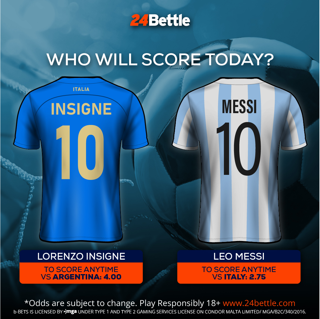 24Bettle's tweet photo. Will either Insigne or Messi find the back of the net in today's Finalissima at Wembley Stadium? https://t.co/LQmsVDVMHD https://t.co/coRaUdabCE