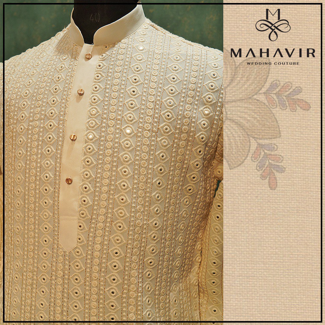 Mahavircouture's tweet photo. This Royally modern design is ready to rule this wedding season. When are you buying this?

Tag soon becoming grooms in the comments section!

Tell us in the comments how much you liked the very detailed and aesthetic embroidery in the dress? https://t.co/K7dT2dxaUn