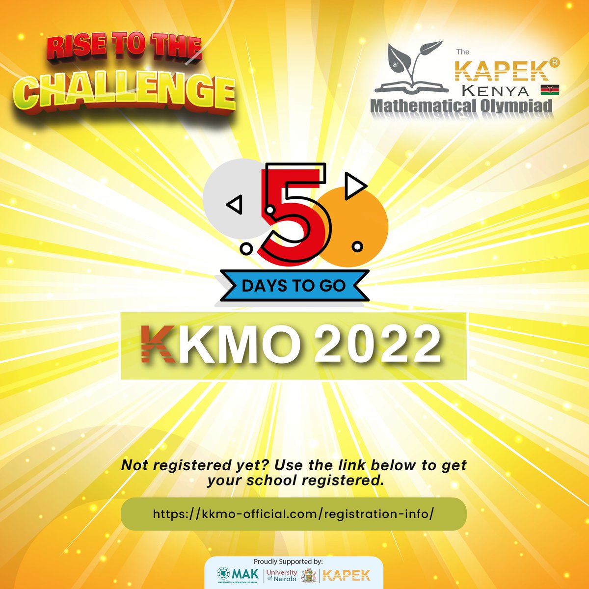 Only 5 more days to Kenya's biggest Math Olympiad! 
Do not miss out on this opportunity of a lifetime. Get your school registered now- kkmo-official.com/registration-i…
#kapekkmo2022  #round1  #kapekgenius #kkmooffical