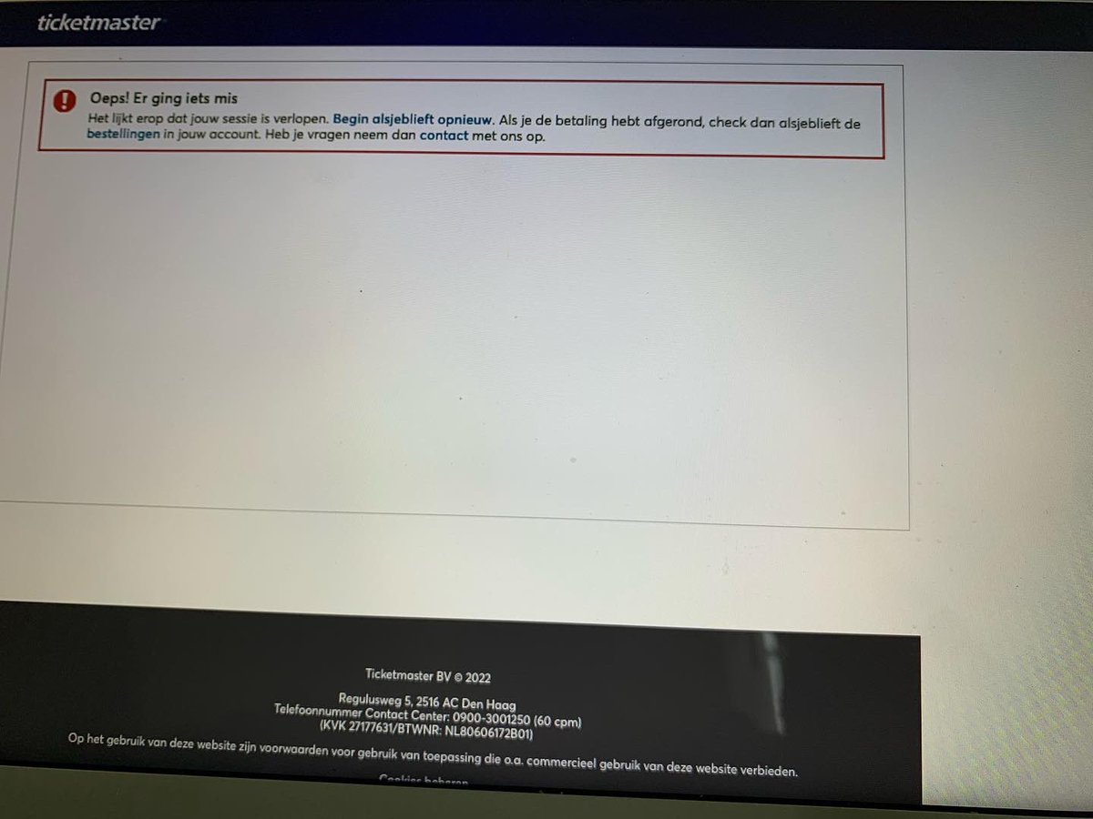 BasvanderZwaan's tweet photo. @Ticketmaster_NL Ben je IN het #betaalscherm word je eruit gegooid en húp weer in de #wachtrij #aanfluiting #janboel #chaos https://t.co/mxHotv6VgL