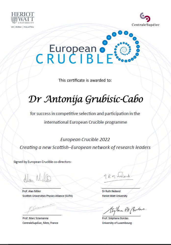 I am thrilled that I had a chance to participate in this years <a href="/EuroCrucible/">European Crucible</a> programme. Excellent incentive, and I can't wait to start working on a proposal with my fellow cruciblists.