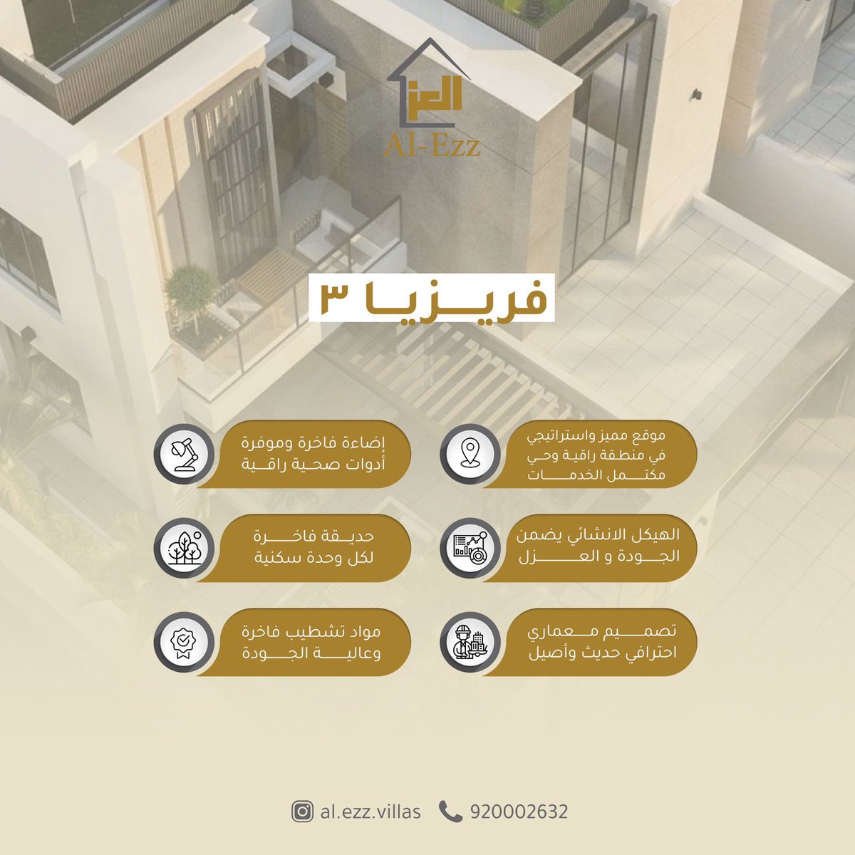فريزيا 3 هو احد مشاريع دار العز للعقار يتكون من 12 وحدة سكنية - يقع في ابحر الشمالية مخطط البيت المثالي
