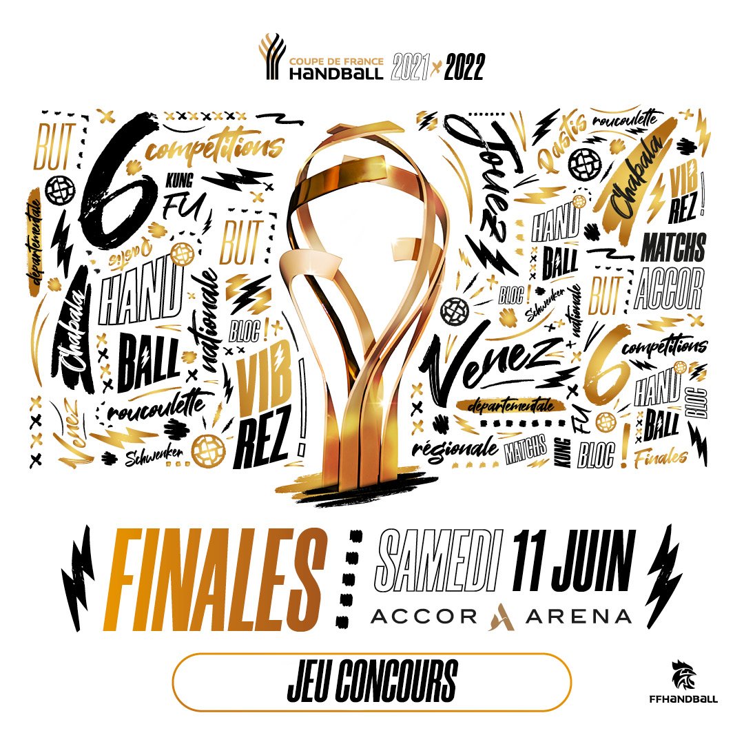 FRAHandball's tweet photo. 📣 JEU CONCOURS COUPE DE FRANCE 🇫🇷🏆
Gagne 2 places pour la finale de la Coupe de France le 11 juin à l'@accor_arena🎟️
Pour participer :
✅ Like et RT ce post.
✅ Abonne-toi à @ffhandball.
✅ Dis-nous quelle équipe tu vas encourager. 

Tirage au sort le 03/06 🍀 https://t.co/qKydb0q10Q